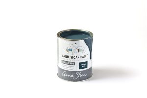 A tin of Chalk Paint in a deep blue teal colour