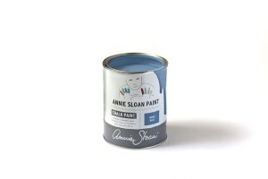 A tin of Annie Sloan Chalk Paint in a Mediterranean blue colour