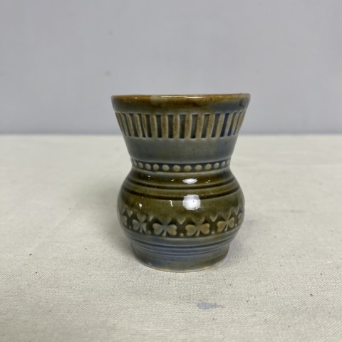 A small olive green and blue/grey vase made by Wade - Irish Porcelain