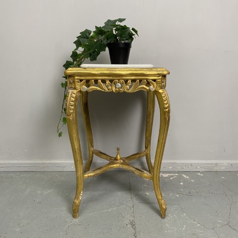 Ornate Giltwood French Style Side Table with Marble Top