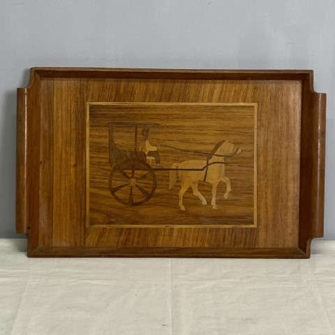 Vintage Timber Horse and Cart Inlay Tray
