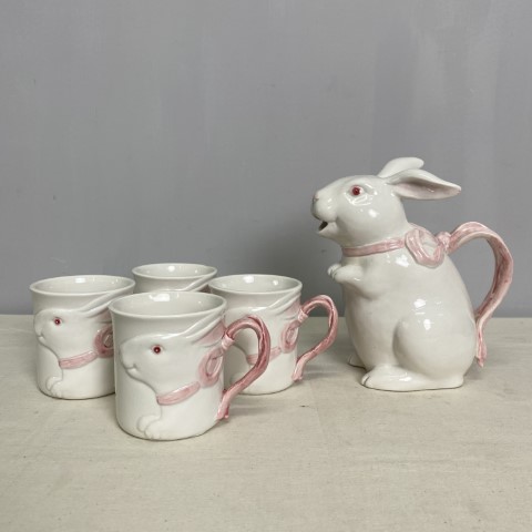 Fitz & Floyd Bunny Teapot & Mugs (set of 5)