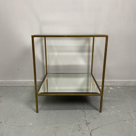 Luxe Gold & Mirrored Side Table with Glass Top