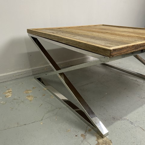 Rustic Reclaimed Elm Coffee Table with Cross Legs