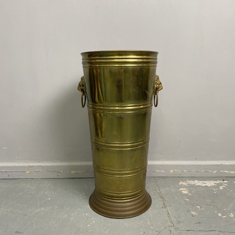 Vintage Brass Umbrella Stand with Lions Head Handles