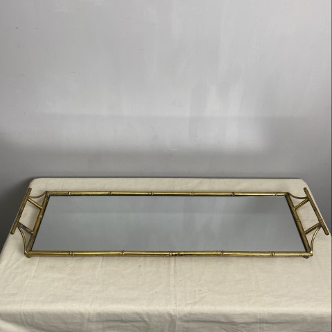 Extra Long Gold Bamboo Style Mirrored Tray