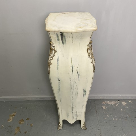 French Provincial Pedestal with Marble Top & Brass Details