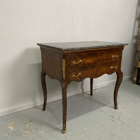 French Style Side Table with 2 Drawers and Marble Top