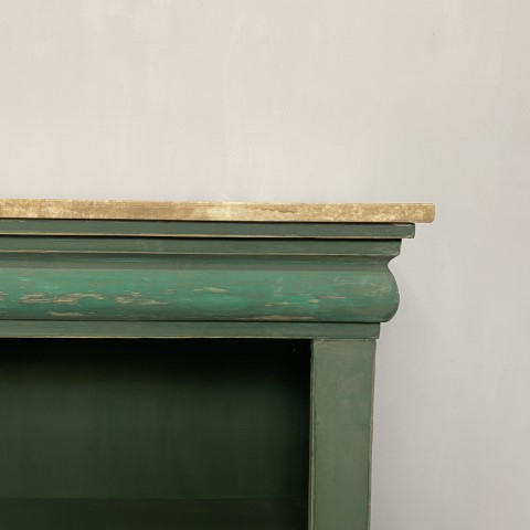 Marble Top Green Painted Antique Bookcase with Marble Top