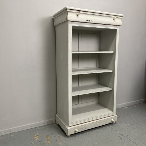 Grey Shabby Chic Bookcase with 2 Drawers