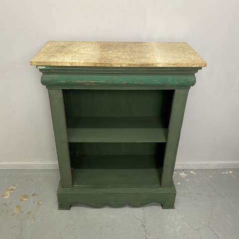 Marble Top Green Painted Antique Bookcase with Marble Top