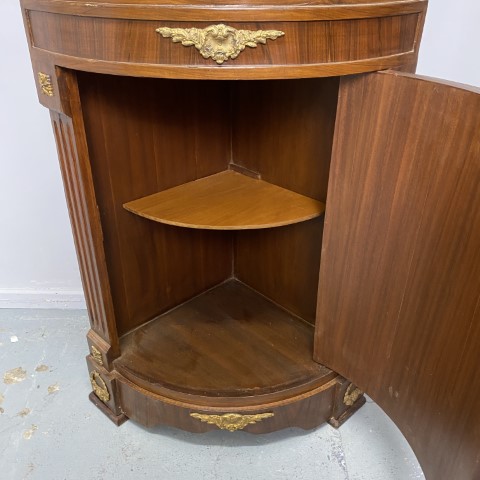 Vintage Inlay Corner Cabinet with Brass & Marble