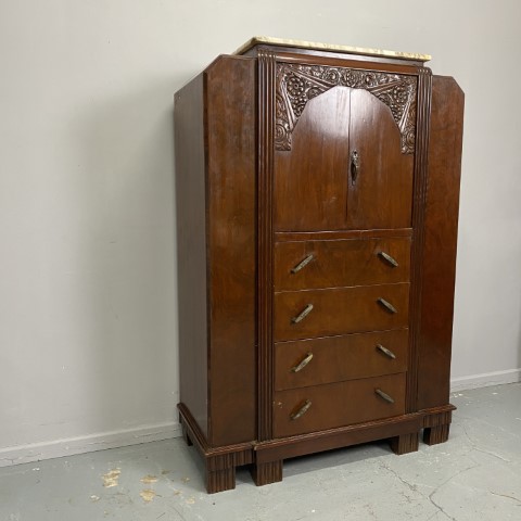 Art Deco Style Wardrobe with Chest of Drawers and Marble Top