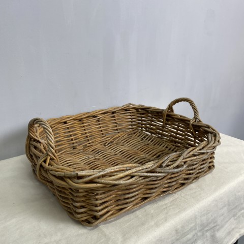 Rectangular Cane Basket with Handles