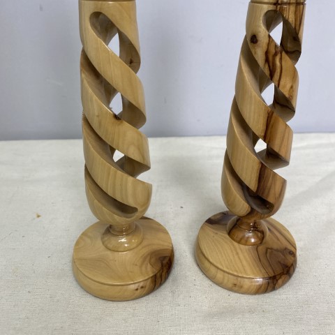 Pair of Olive Wood Turned Candle Sticks