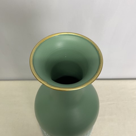 Tall Decorative Green Pressed Metal Vase