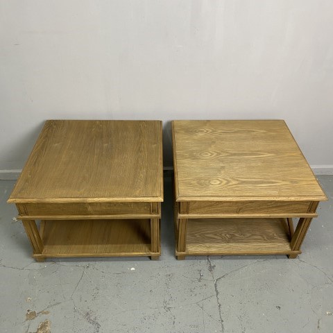 Pair of Cross Side Oak Lamp Tables