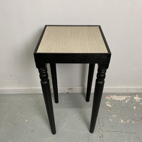 Black Side Table with Corrugated Taupe Top