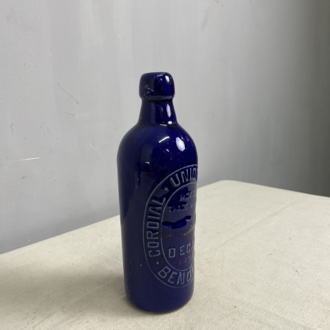 Vintage Blue Stoneware Cordial Bottle
