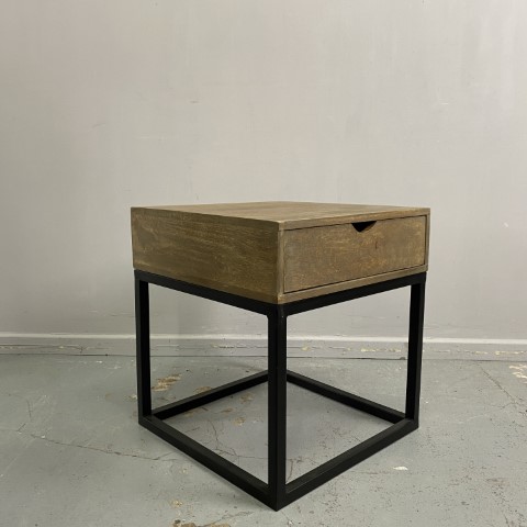 Industrial Metal and Timber Bedside Table