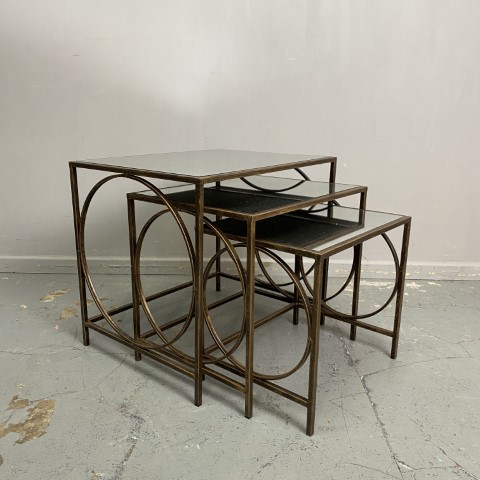 Set of 3 Gold and Mirrored Side Tables
