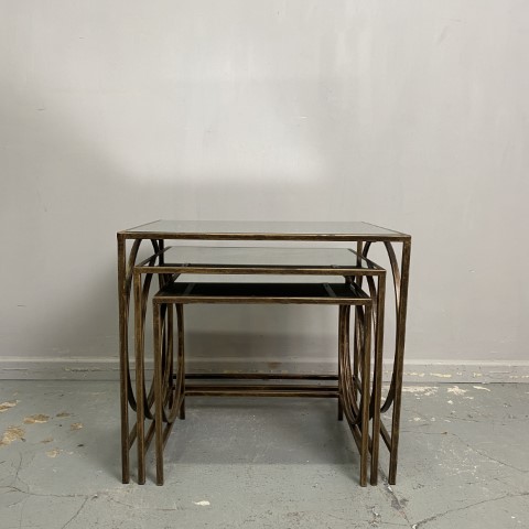 Set of 3 Gold and Mirrored Side Tables