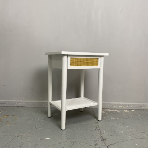 White & Rattan Bedside Table