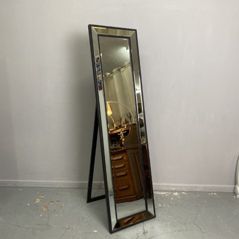 Black Cheval Mirror with Bevelled Edge