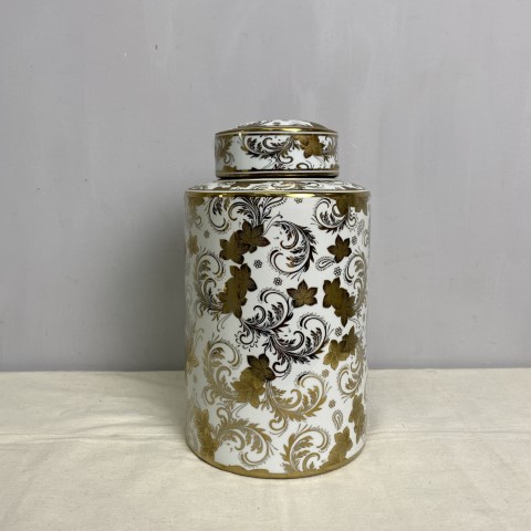 Tall White & Gold Ginger Jar