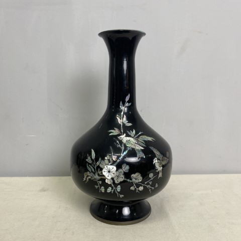 Vintage Enamel Vase with Mother of Pearl Inlay