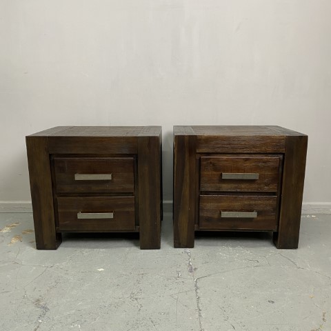 Pair of Rustic Timber Bedside Tables