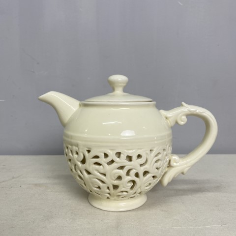 Vintage Cream Teapot with Cut-Out Detail