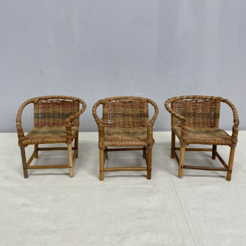 Set of 3 Doll-Size Cane Chairs