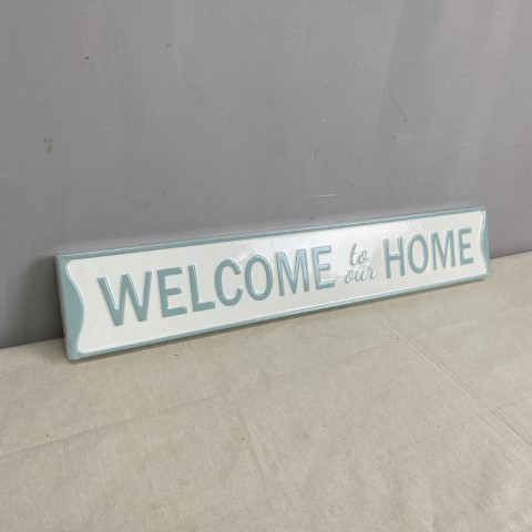 Vintage Style Teal 'Welcome to Our Home' Sign $33