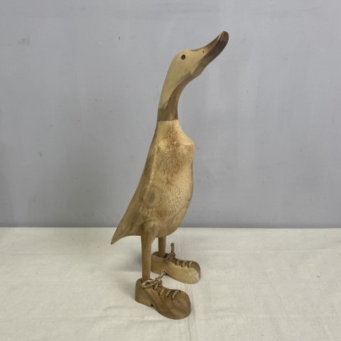 Wooden Duck Statue with Boots