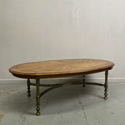 Vintage Oval Timber Coffee Table with Metal Base