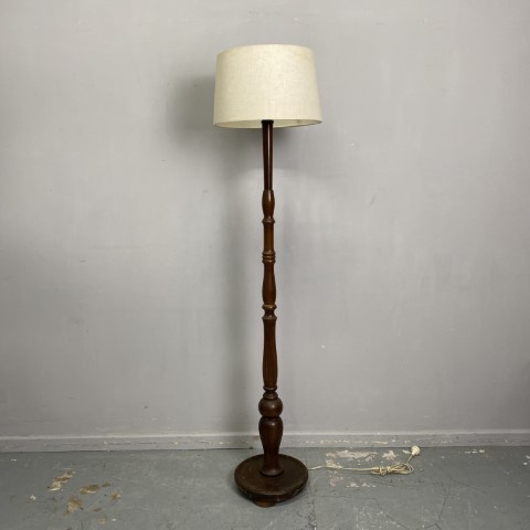 Vintage Floor Lamp with Turned Wood Base