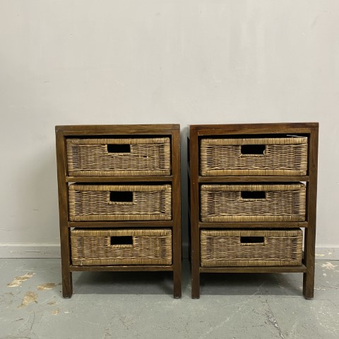 Pair of Cane Drawer Bedside Tables