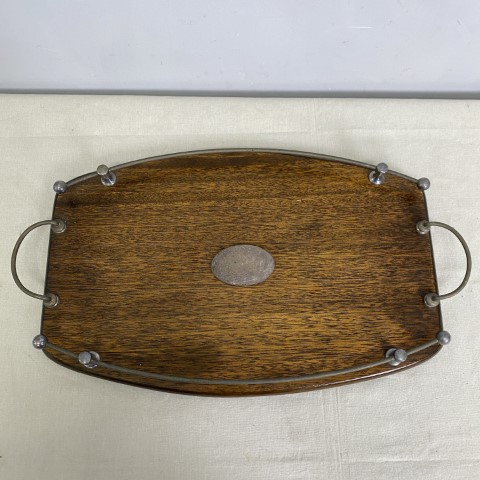 Vintage Oak and Plated Silver Tray