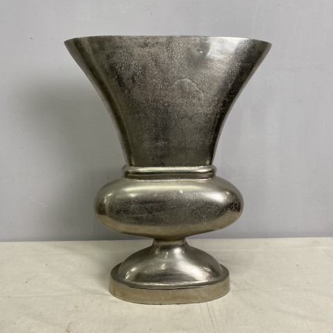 Large Brushed Silver Flat Urn