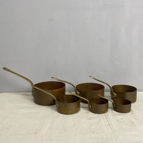 Set of 6 Vintage Copper & Brass Saucepans