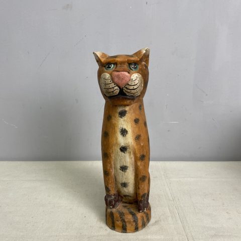 Vintage Carved Timber Cat Statue