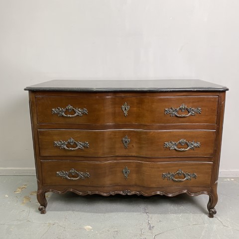 French Provincial Serpentine Oak Chest of Drawers with Marble Top
