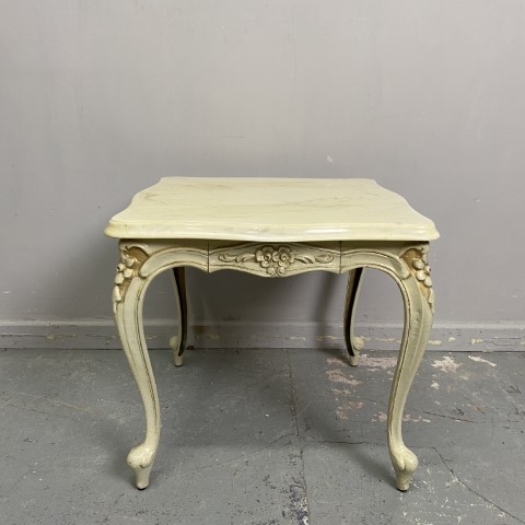 French Provincial Side Table with Faux Marble Top