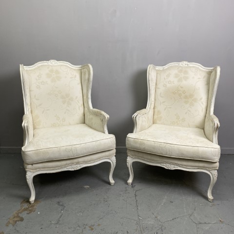 Pair of White French Provincial Armchairs