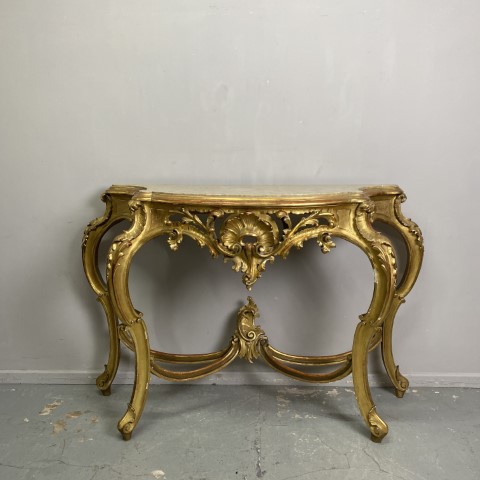 Antique Ornate 24 Carat Gold Leaf Console with Marble Top