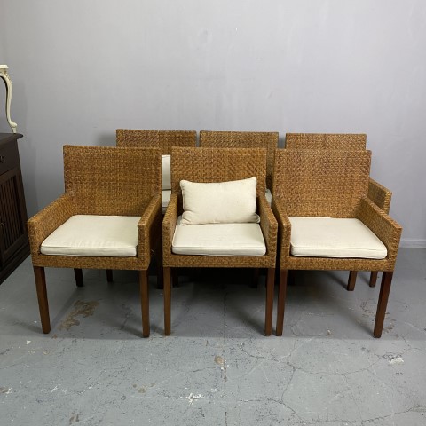 Set of 6 Coastal Rattan Dining Chairs