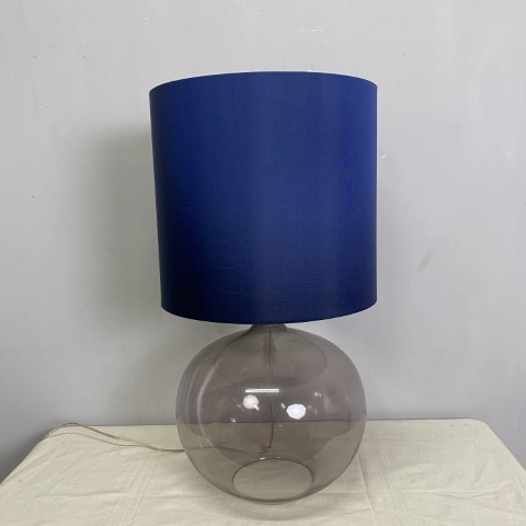 Smokey Glass Base Lamp with Blue Shade