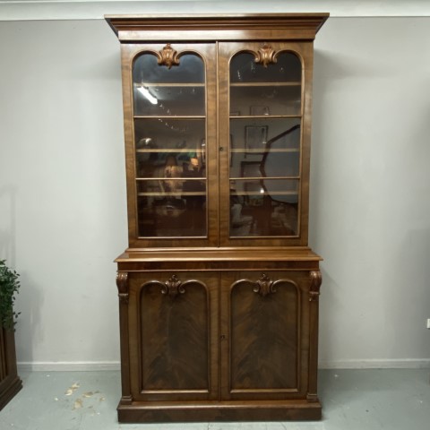 Tall Antique English Grand Victorian Bookcase with lockable drawers inside