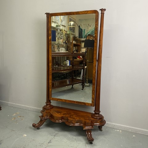 Flame Mahogany Cheval Mirror (c.1880) with Cope & Austin Hardware